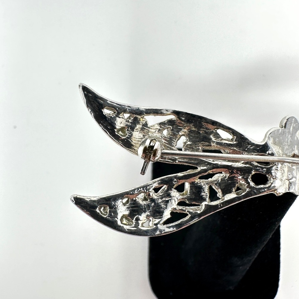 Vintage Dragonfly Brooch Aurora Borealis Rhinestone Art Glass Silver Tone - Picture 6 of 10